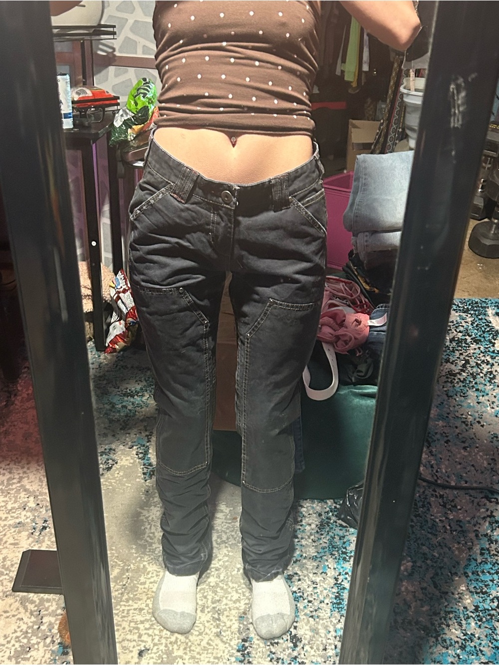 Slim Cargo-Style Skinny Jeans in Washed Black